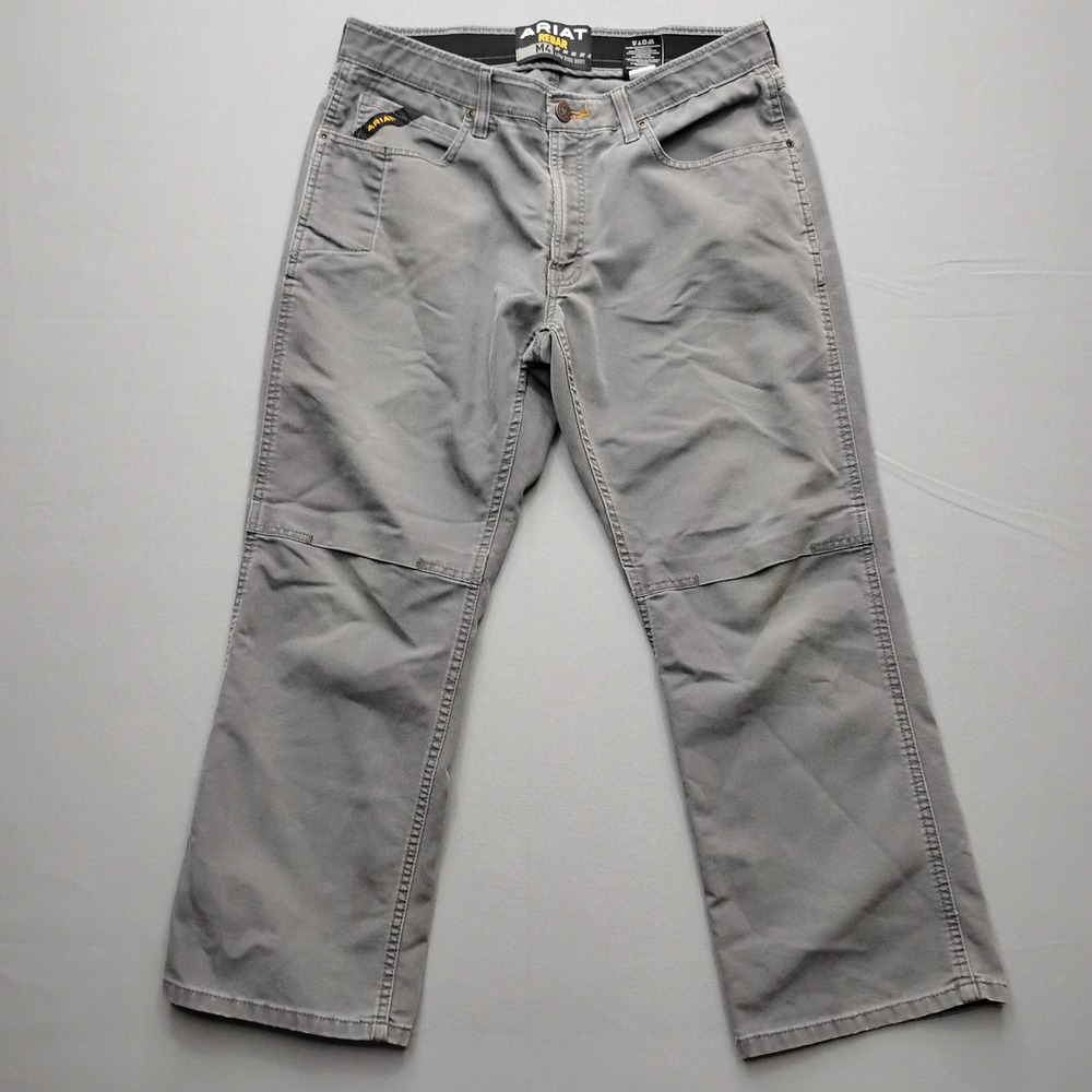Ariat Rebar M4 Low Rise Boot Cut Work Pants Mens 34x30 Gray Canvas